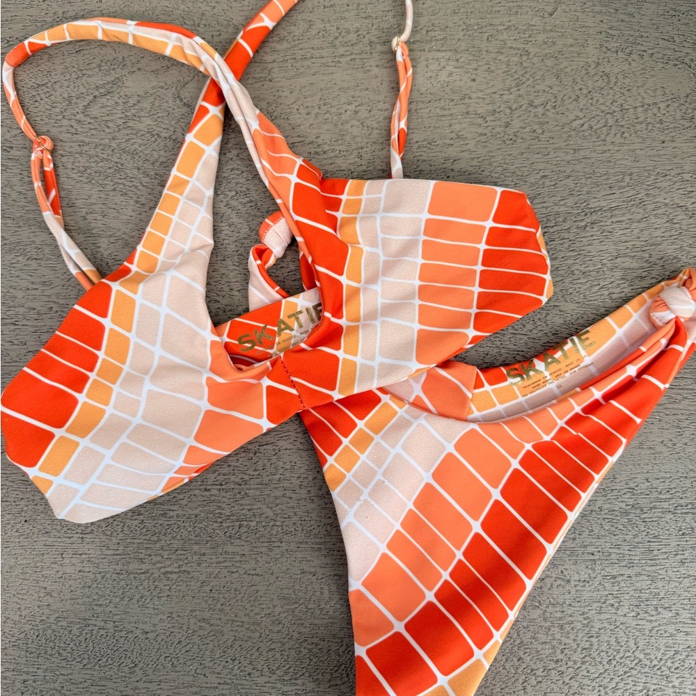 Skatie Orange and White Tile-Print Bikini - Picture 2 of 6